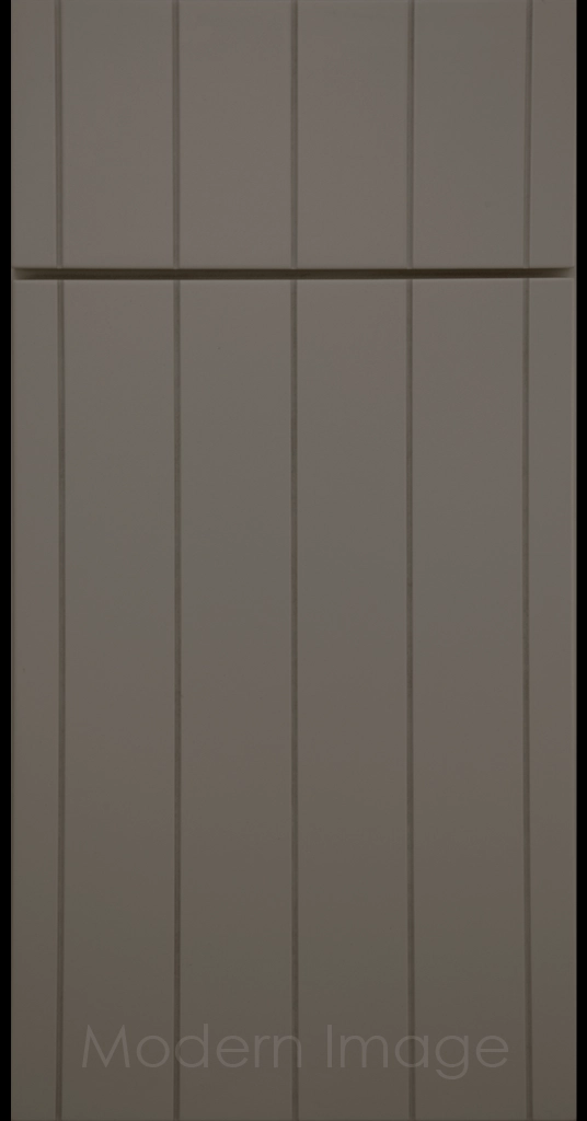Brooklyn Flat-Panel Cabinet Door with 5 evenly spaced Vertical Grooves, Wind-Matte color.